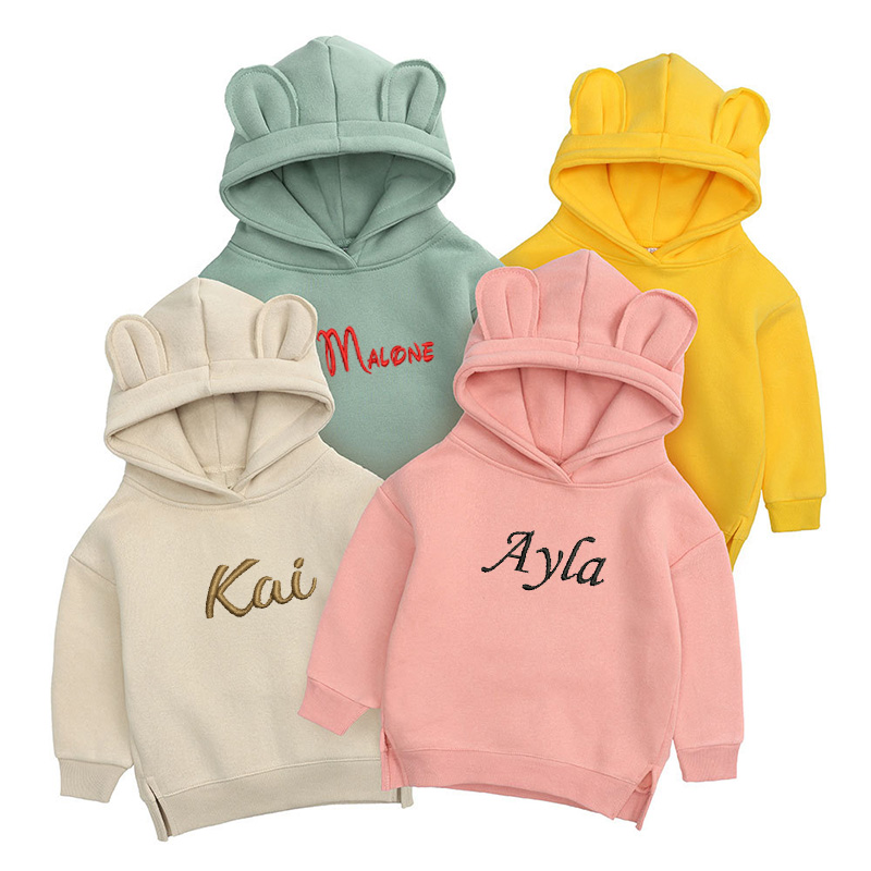 Winter Clothing Name - Gepersonaliseerde Borduurwerk Kinderen Beer Hoodie Aangepaste