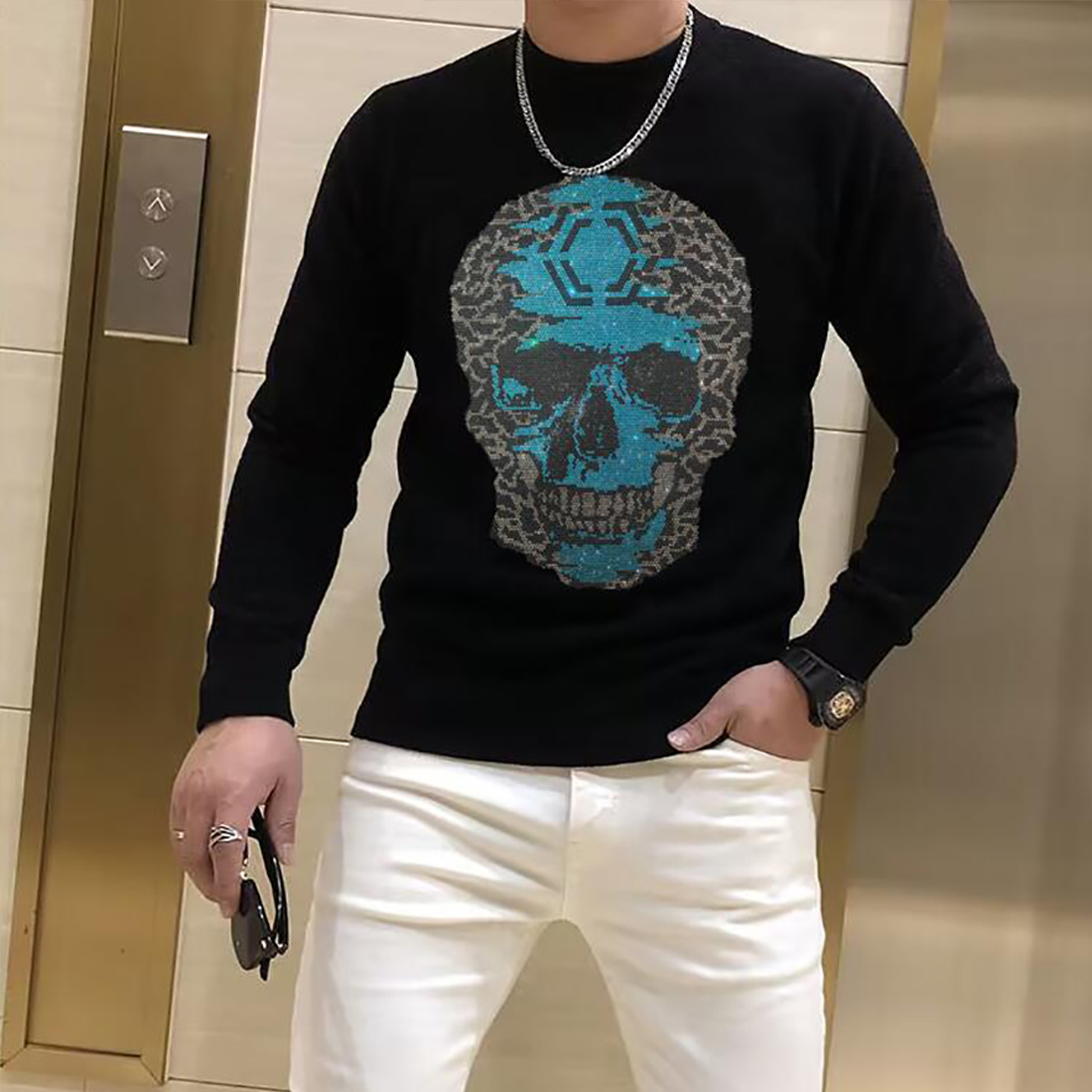Winter Clothing English - Heren Trui Trendy Merk Skull Strass